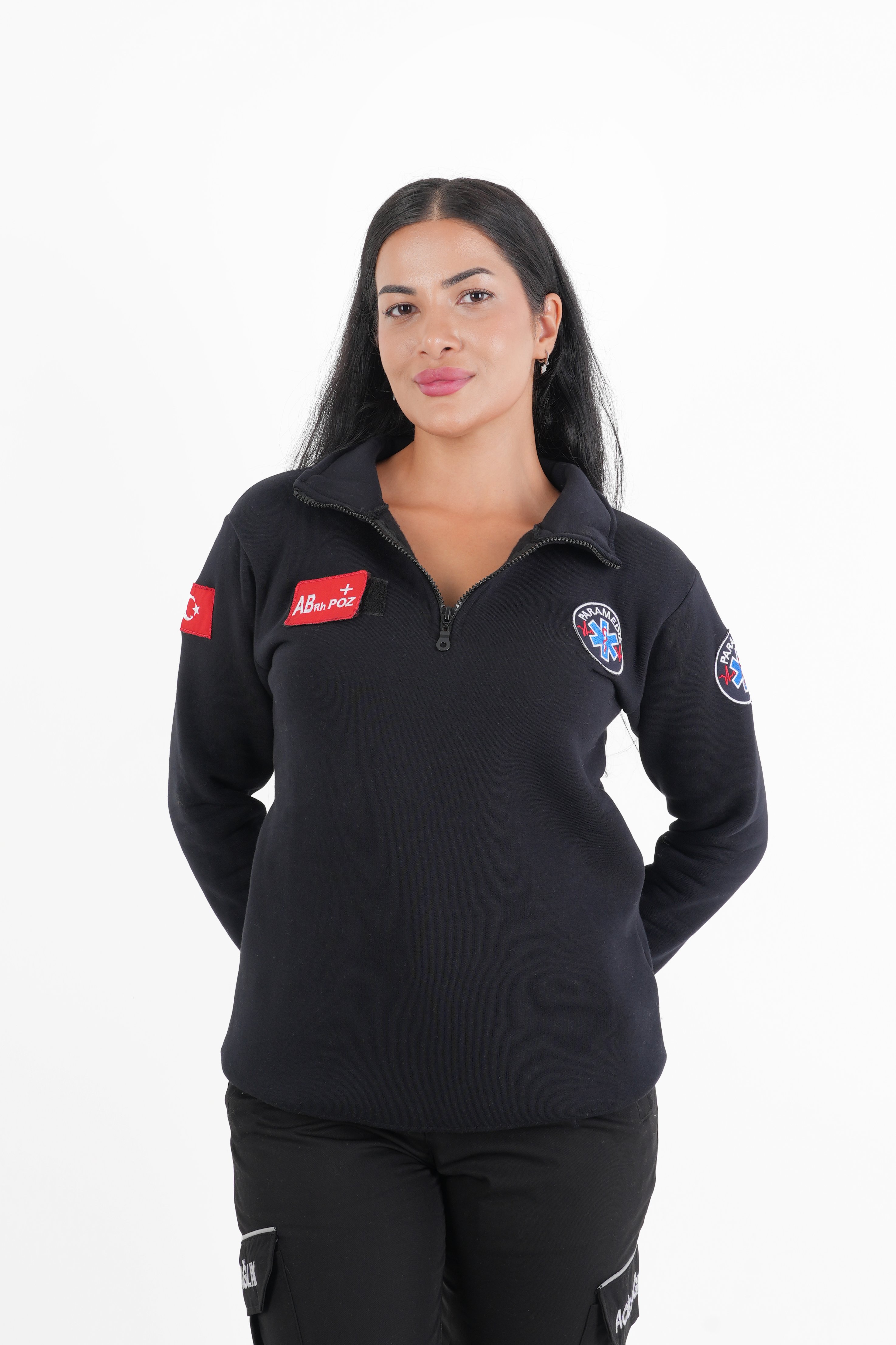 Paramedik Siyah Fermuarlı Swit (Unisex-3 İplik Kumaş)