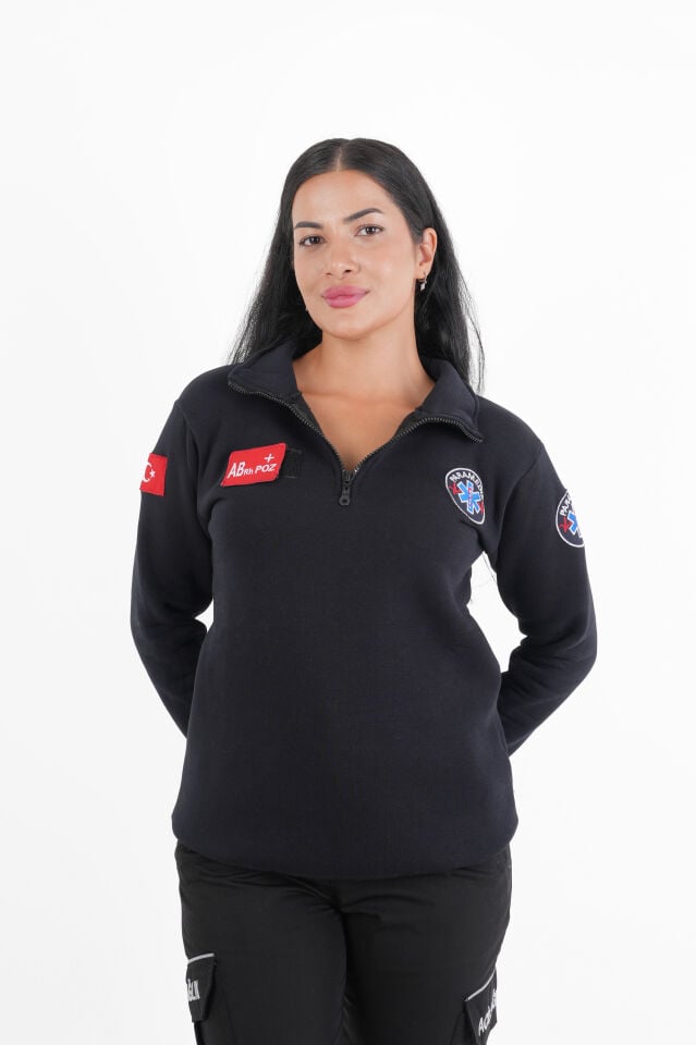 Paramedik Siyah Fermuarlı Swit (Unisex-3 İplik Kumaş)