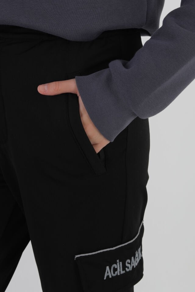 YENİ 112 Acil Sağlık Kışlık Siyah Likralı Eşofman Pantolon (Unisex)