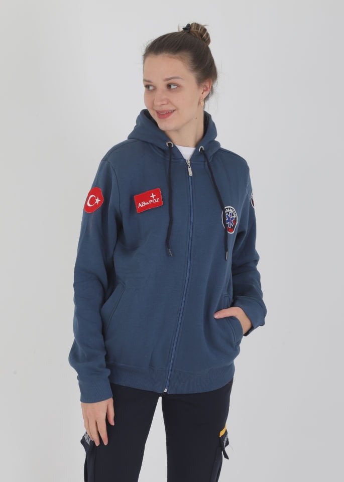 Yeni Paramedik Indigo Mavisi Kapşonlu Polar (Unisex)