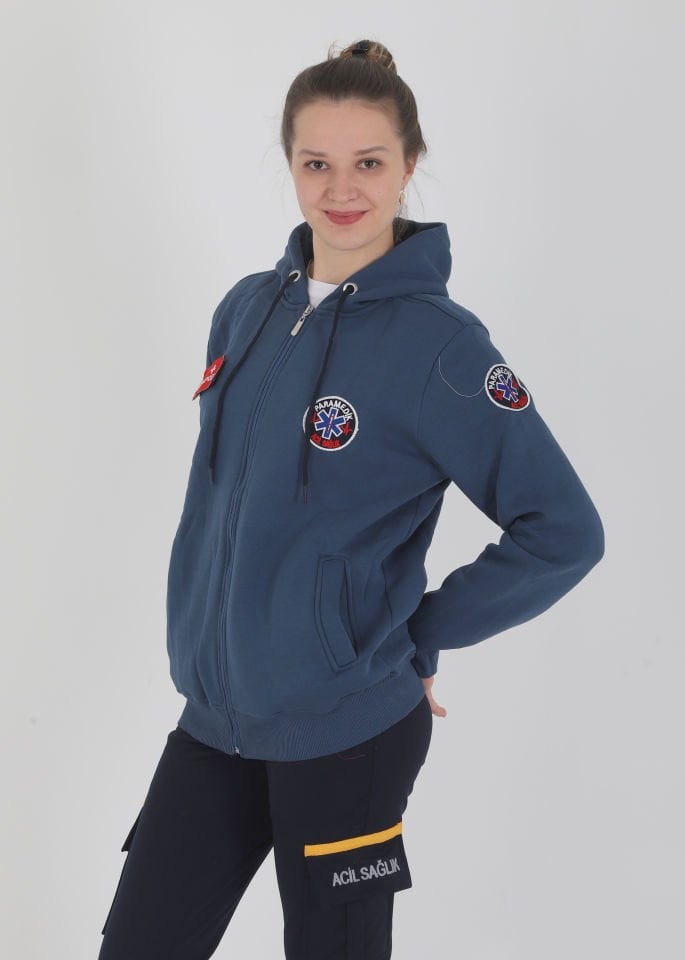 Yeni Paramedik Indigo Mavisi Kapşonlu Polar (Unisex)