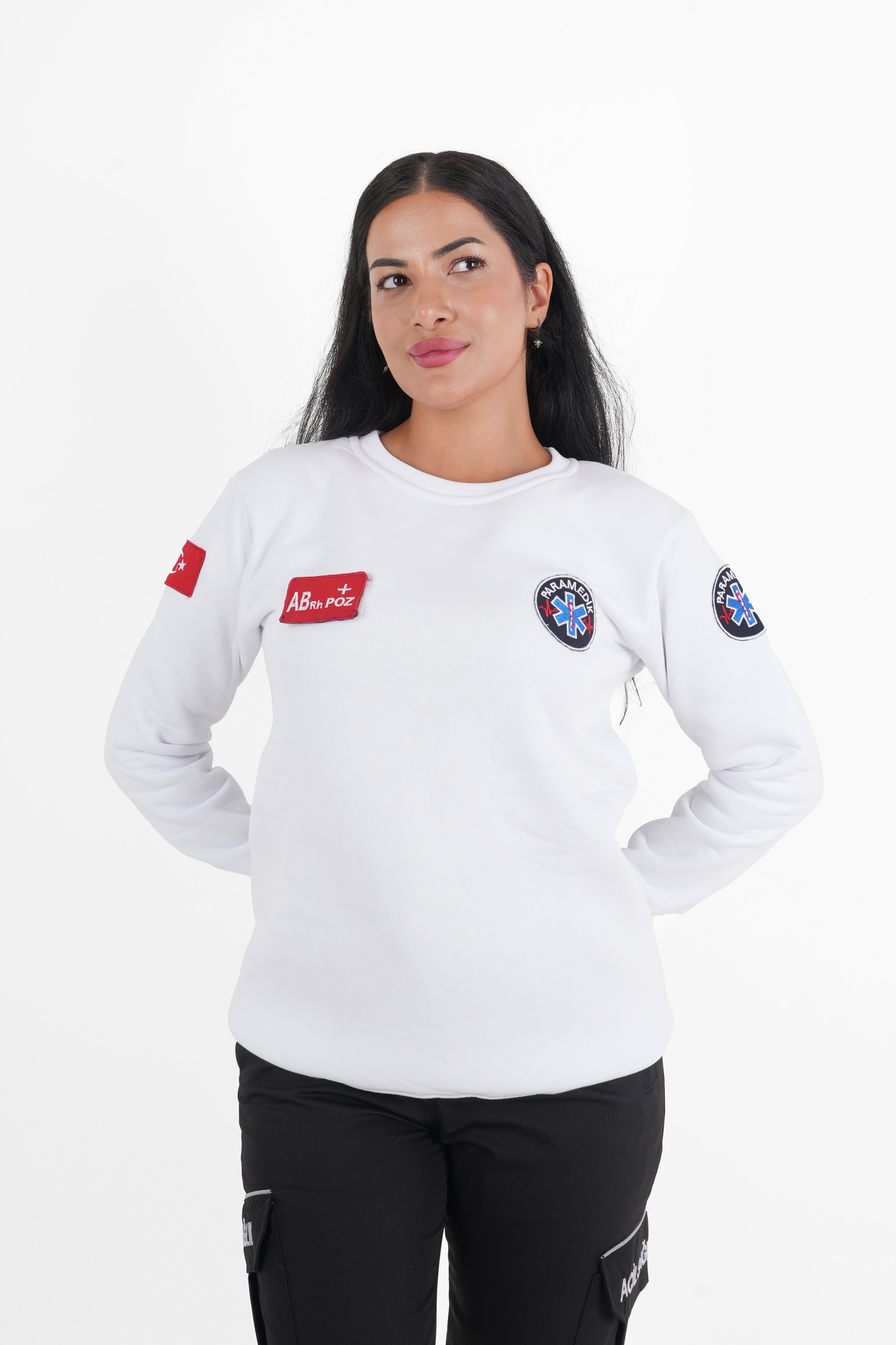 Paramedik Beyaz Sıfır Yaka Swit (Unisex-3 İplik)