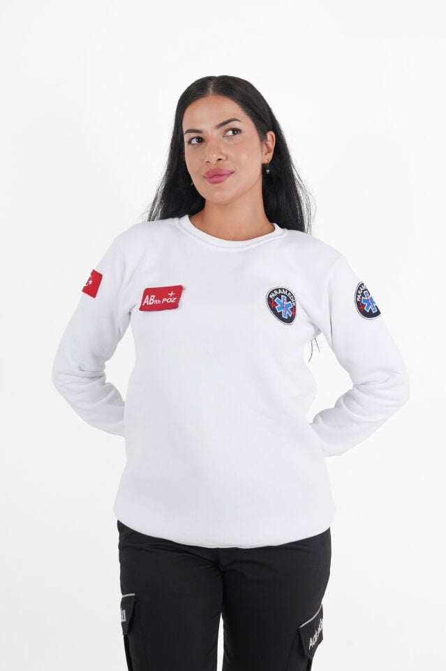 Paramedik Beyaz Sıfır Yaka Swit (Unisex-3 İplik)