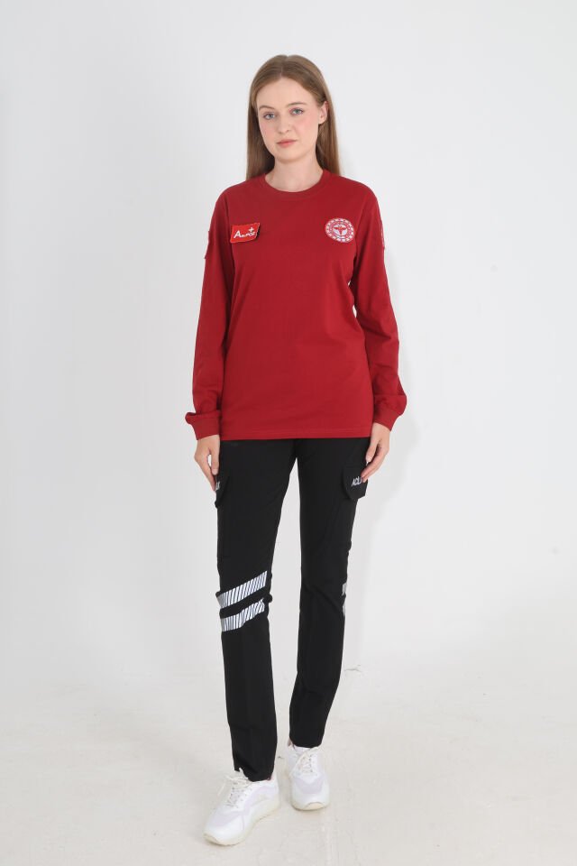 Yeni Acil Sağlık Bordo Sıfır Yaka Penye Uzun Kol (Unisex)
