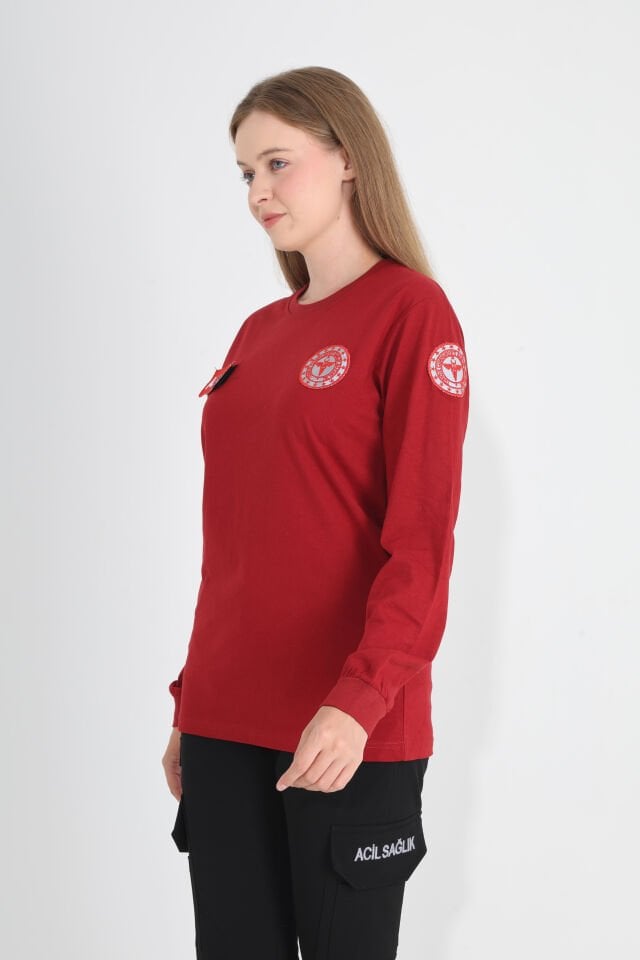 Yeni Acil Sağlık Bordo Sıfır Yaka Penye Uzun Kol (Unisex)
