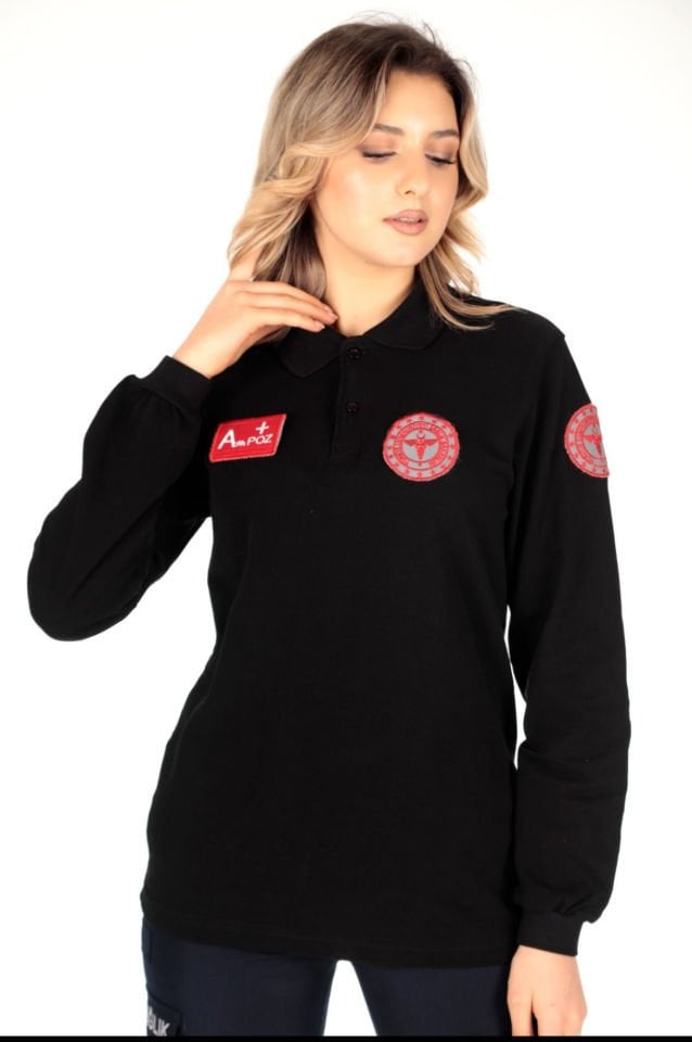 Evde Sağlık Siyah Uzun Kollu Lacost T-Shirt (Unisex)