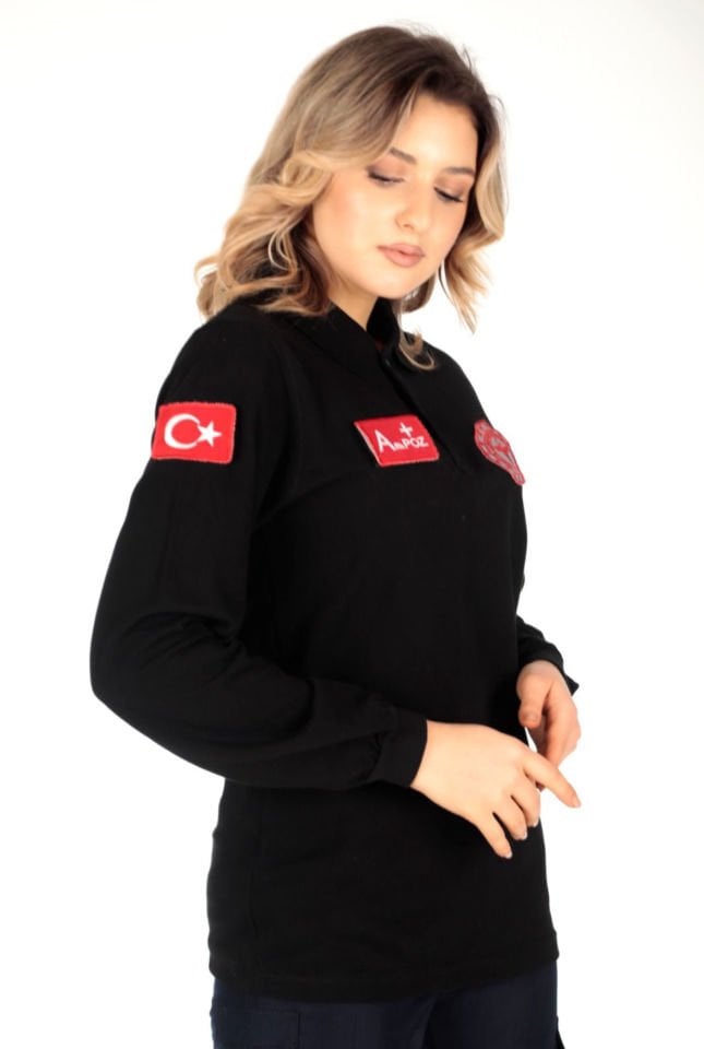 Evde Sağlık Siyah Uzun Kollu Lacost T-Shirt (Unisex)