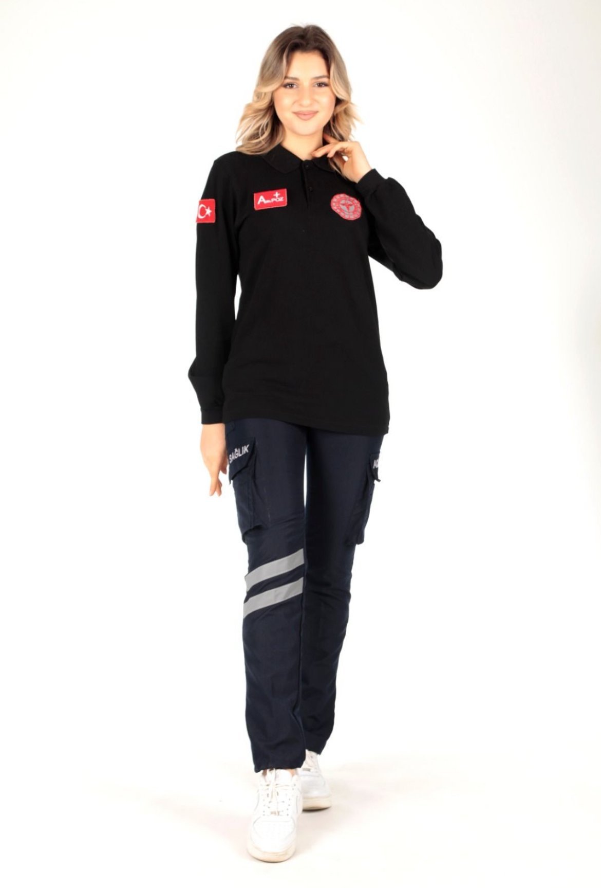 Evde Sağlık Siyah Uzun Kollu Lacost T-Shirt (Unisex)
