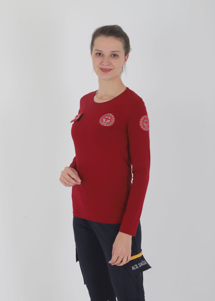 Yeni Acil Sağlık Bordo Sıfır Yaka Penye Uzun Kol (Unisex)