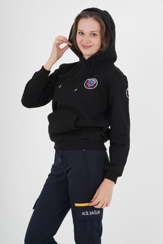 Yeni Siyah Paramedik Kapşonlu Swit (Unisex)