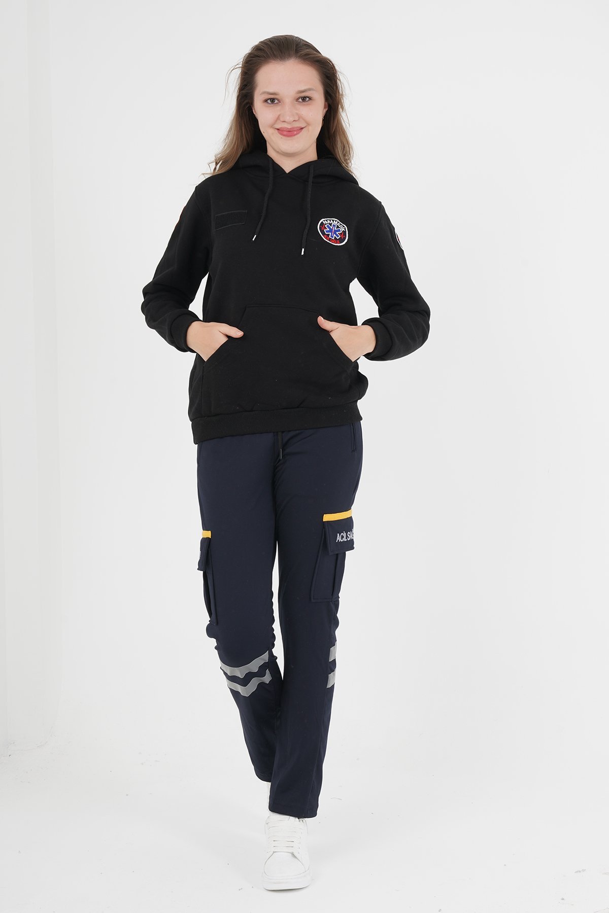 Yeni Siyah Paramedik Kapşonlu Swit (Unisex)