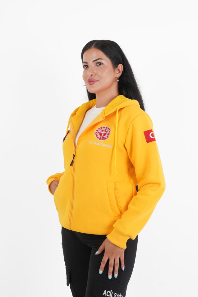 Sağlık Bakanlığı 112 Acil Sarı Kapşonlu Polar (Unisex)