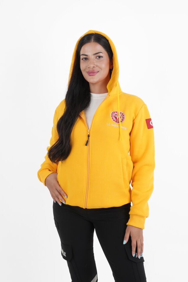 Sağlık Bakanlığı 112 Acil Sarı Kapşonlu Polar (Unisex)