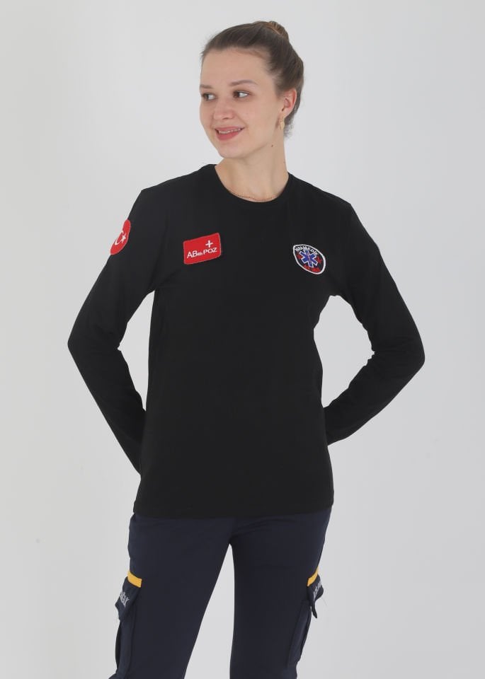 Yeni Paramedik Siyah Sıfır Yaka Penye Uzun Kollu T-shirt (Unisex)