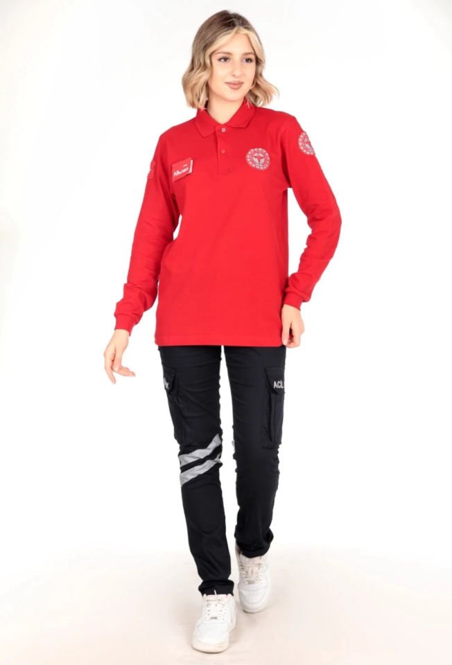 Evde Sağlık Kırmızı Uzun Kollu Lacost T-Shirt (Unisex)