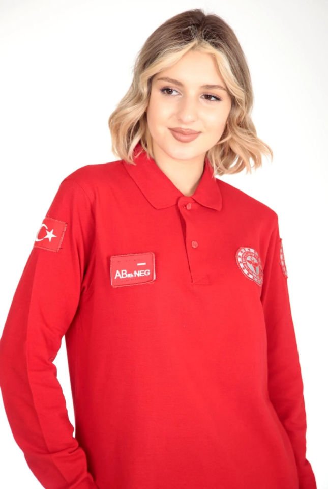 Evde Sağlık Kırmızı Uzun Kollu Lacost T-Shirt (Unisex)