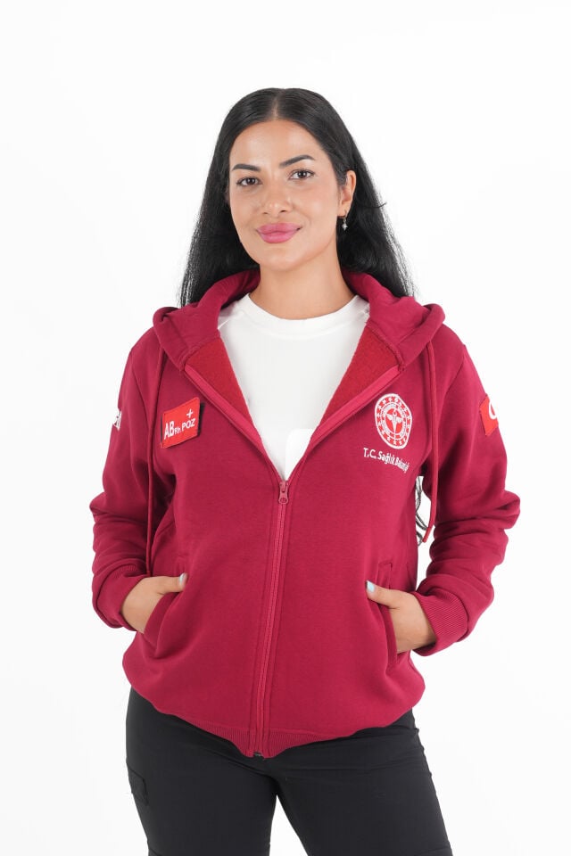 Sağlık Bakanlığı 112 Acil Bordo Kapşonlu Polar (Unisex)