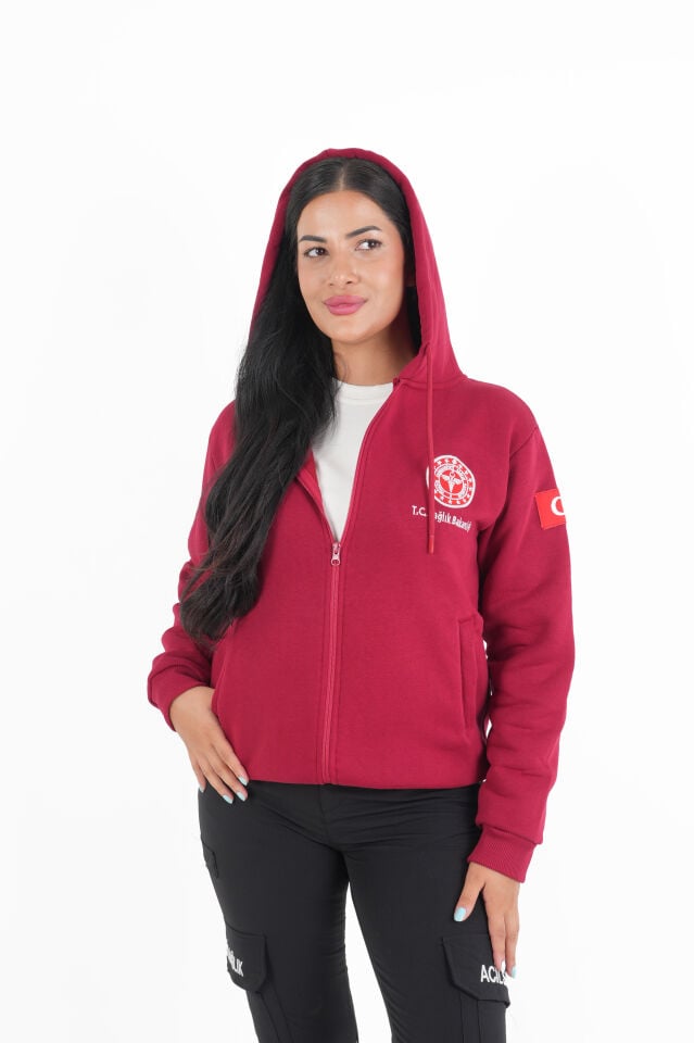 Sağlık Bakanlığı 112 Acil Bordo Kapşonlu Polar (Unisex)