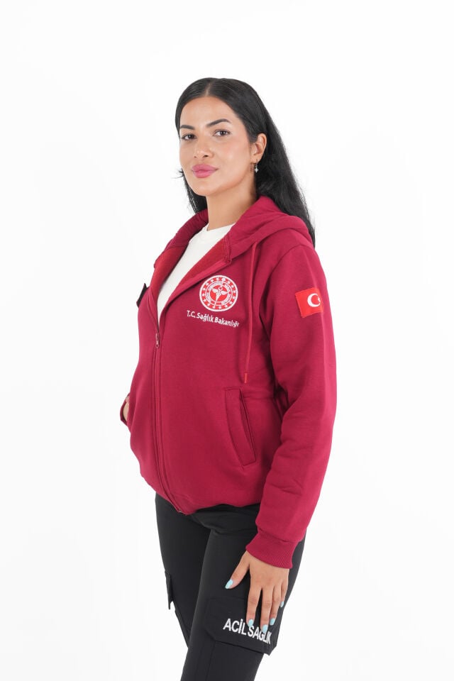 Sağlık Bakanlığı 112 Acil Bordo Kapşonlu Polar (Unisex)