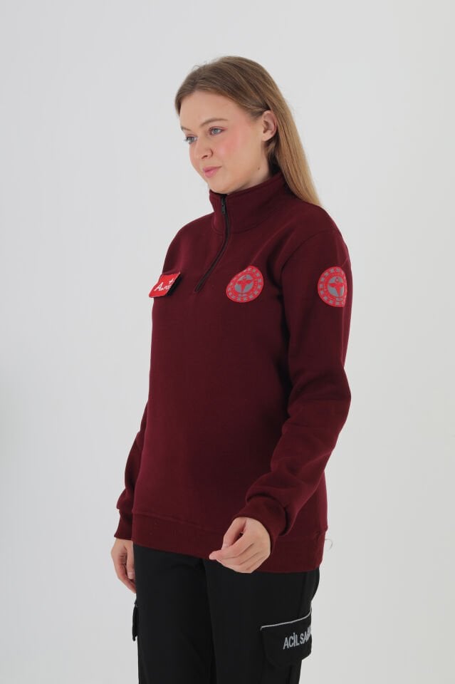 112 Acil Sağlık Bordo Fermuarlı Swit (Unisex-3 İplik)