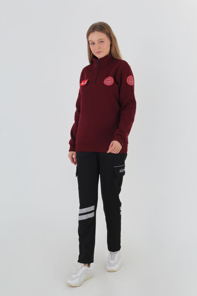 112 Acil Sağlık Bordo Fermuarlı Swit (Unisex-3 İplik)