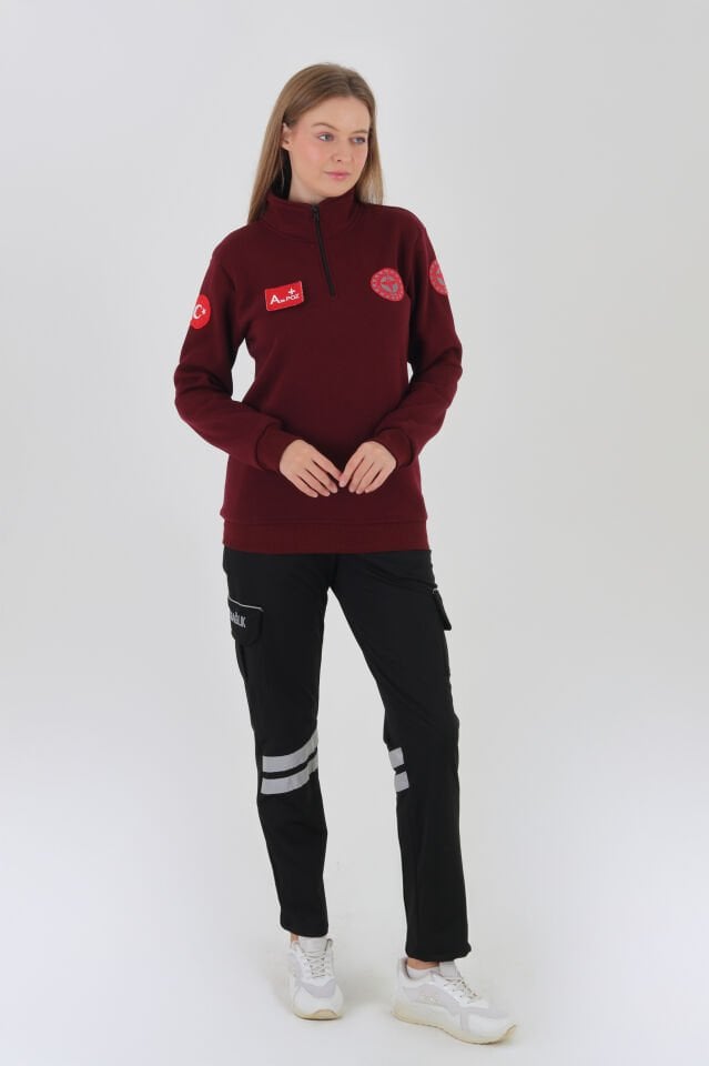 112 Acil Sağlık Bordo Fermuarlı Swit (Unisex-3 İplik)