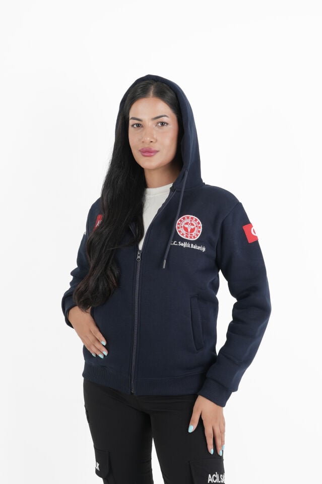 Sağlık Bakanlığı 112 Acil Lacivert Kapşonlu Polar (Unisex)