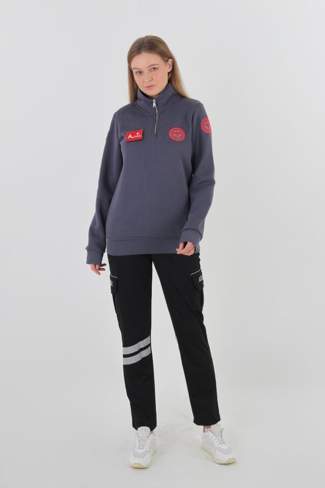 112 Acil Sağlık Füme Fermuarlı Swit (Unisex - 3 İplik)