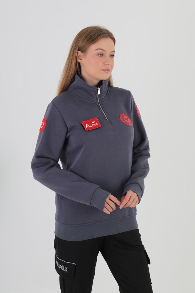 112 Acil Sağlık Füme Fermuarlı Swit (Unisex - 3 İplik)