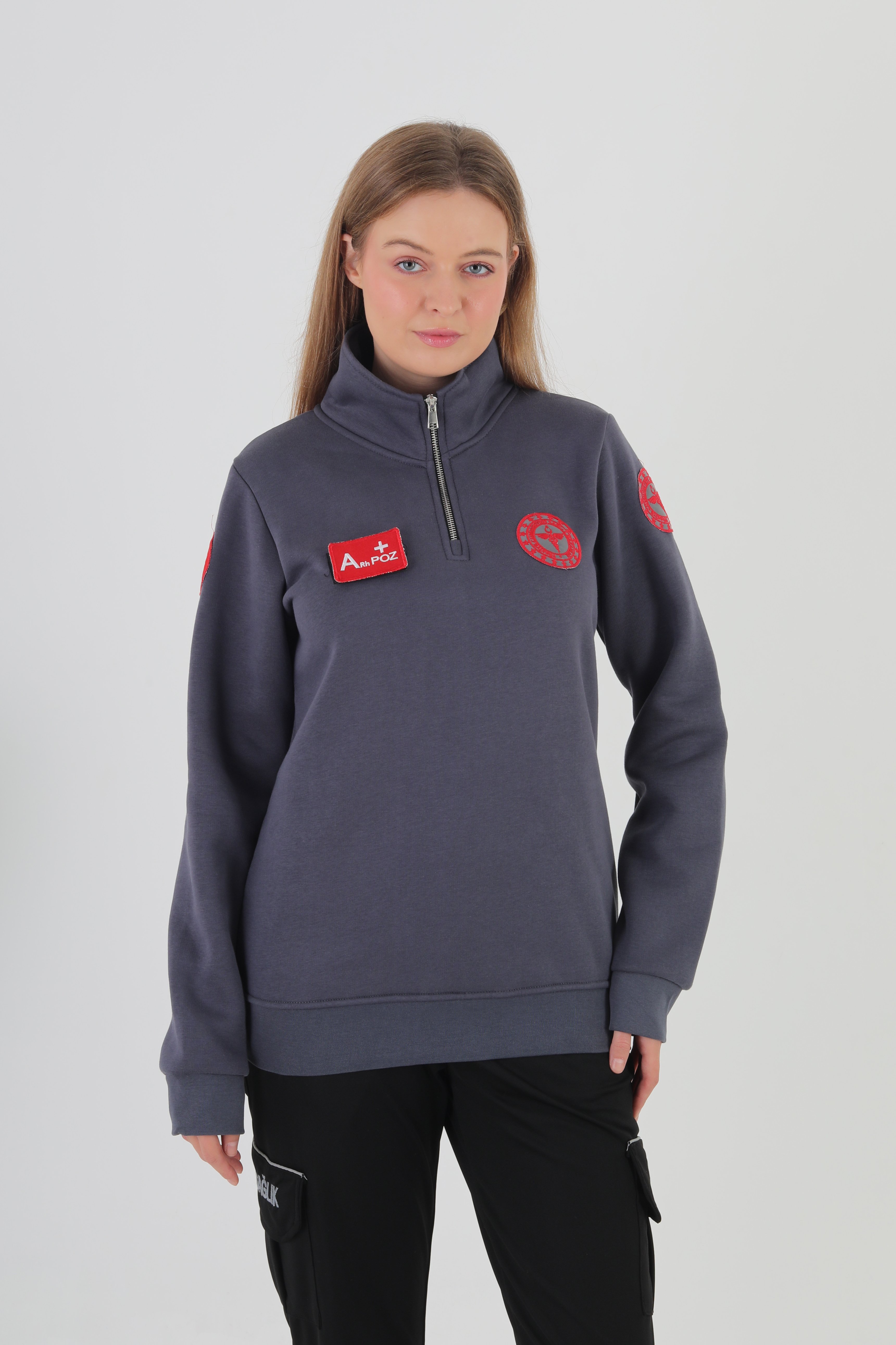 112 Acil Sağlık Füme Fermuarlı Swit (Unisex - 3 İplik)