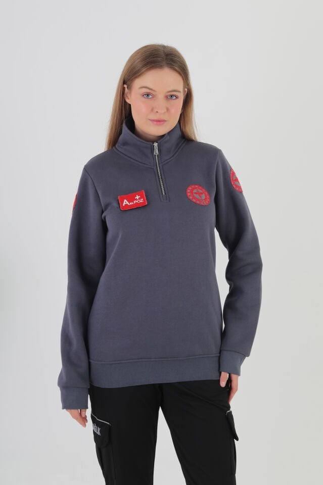 112 Acil Sağlık Füme Fermuarlı Swit (Unisex - 3 İplik)