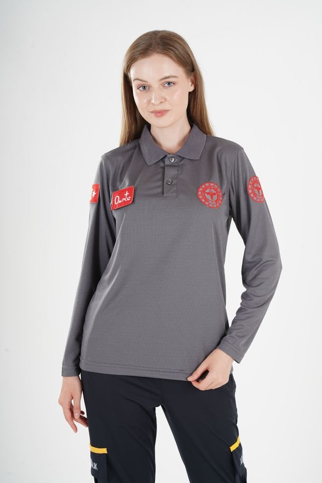 Yeni 112 Acil Sağlık Uzun Kollu Polo Yaka Füme Comfort T-shirt (Unisex)