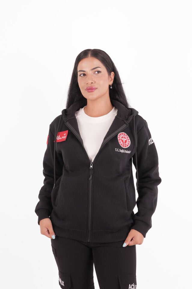 Sağlık Bakanlığı 112 Acil Siyah Kapşonlu Polar (Unisex)