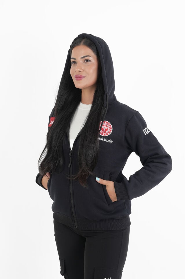 Sağlık Bakanlığı 112 Acil Siyah Kapşonlu Polar (Unisex)
