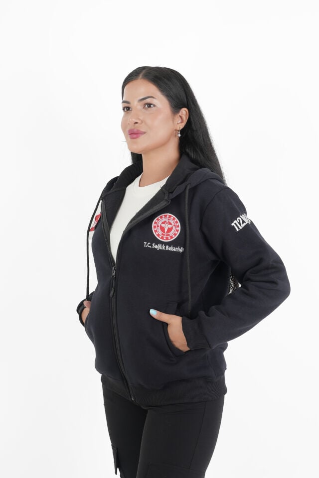 Sağlık Bakanlığı 112 Acil Siyah Kapşonlu Polar (Unisex)