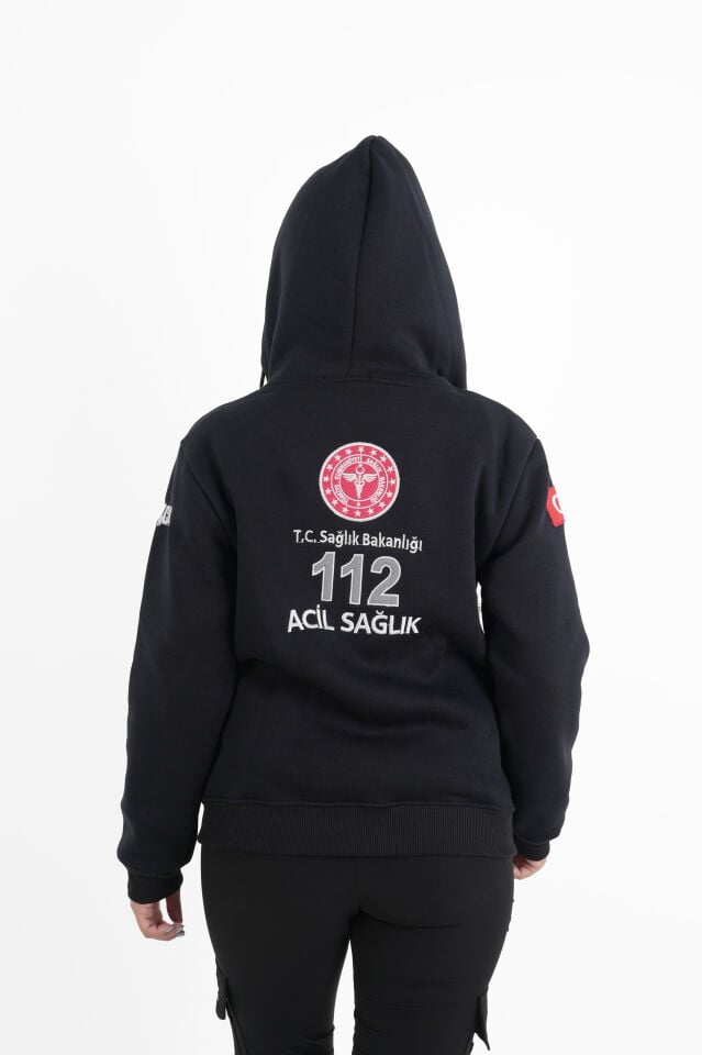 Sağlık Bakanlığı 112 Acil Siyah Kapşonlu Polar (Unisex)