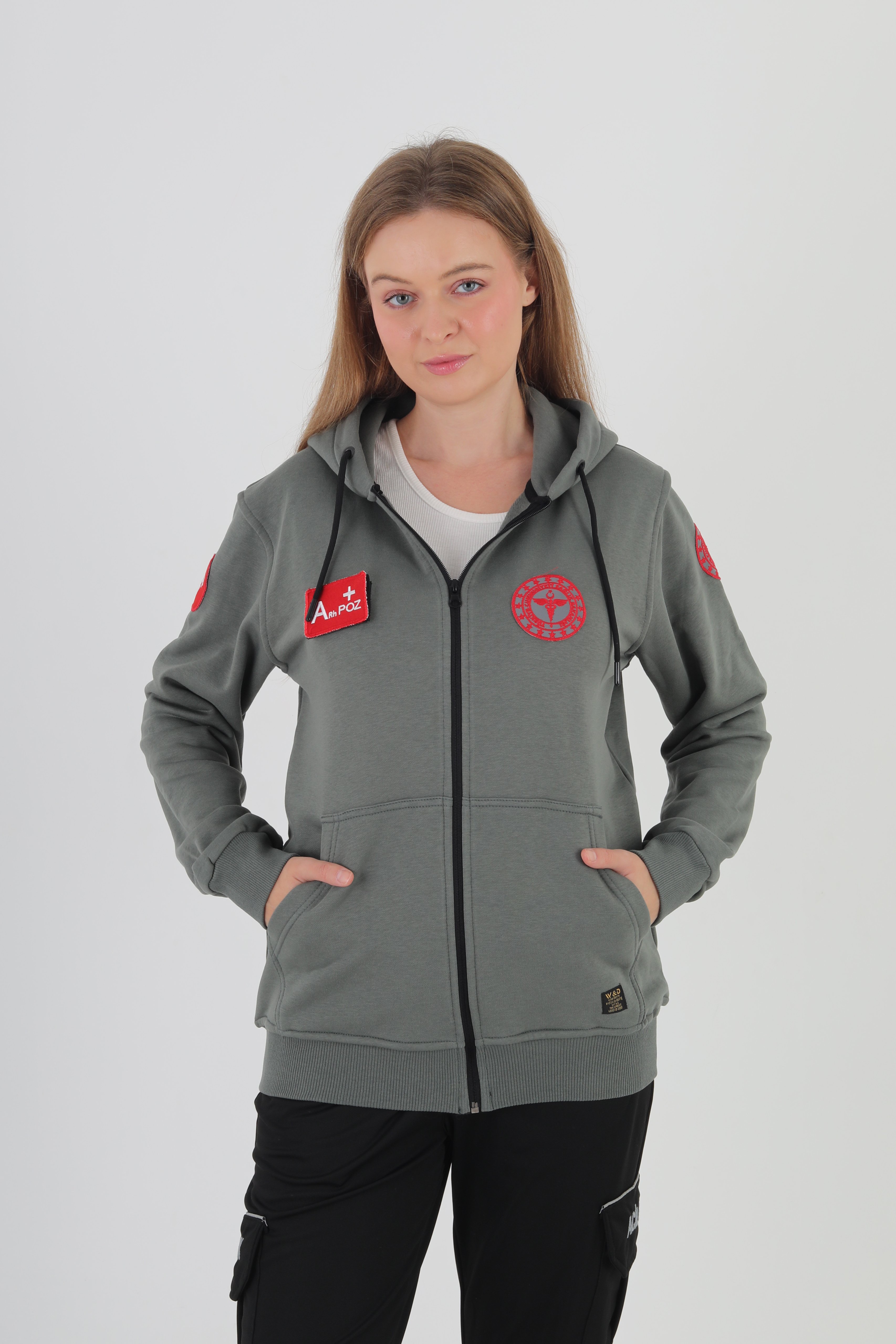 112 Acil Sağlık Haki Yeşili Kapşonlu Polar (Unisex)