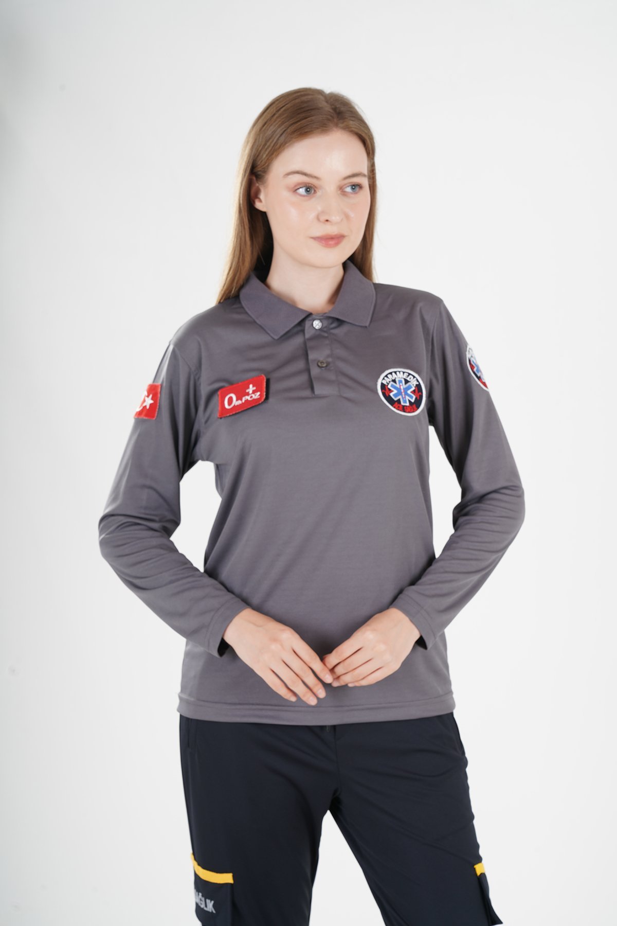 Yeni Paramedik Uzun Kollu Polo Yaka Füme Comfort T-shirt (Unisex)