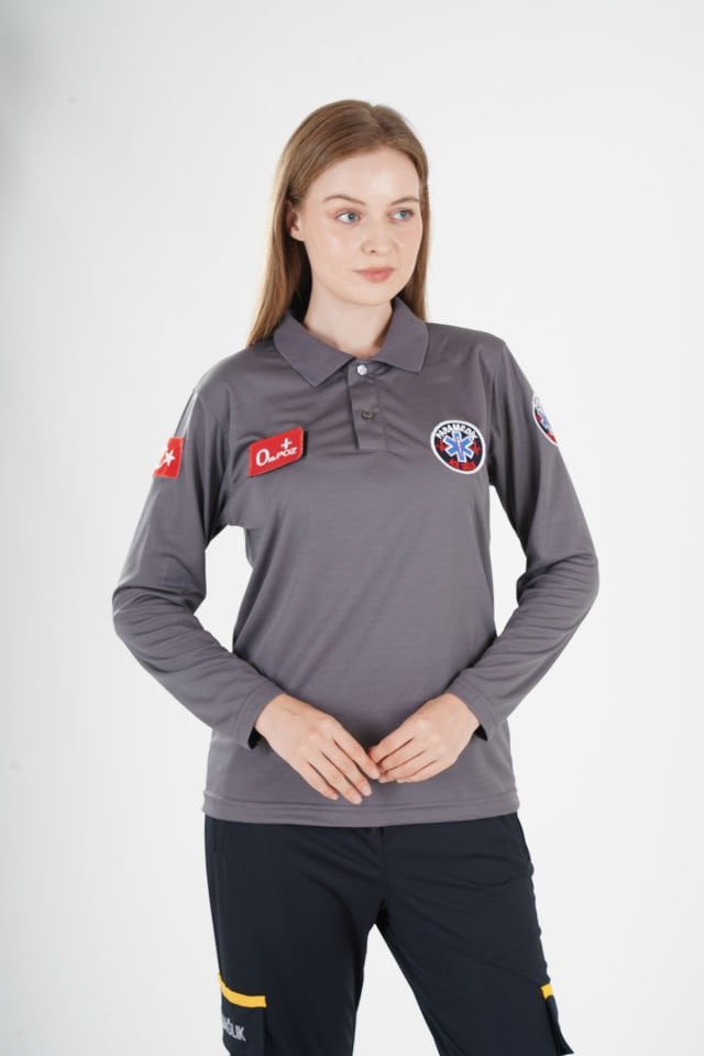 Yeni Paramedik Uzun Kollu Polo Yaka Füme Comfort T-shirt (Unisex)