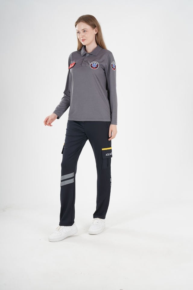Yeni Paramedik Uzun Kollu Polo Yaka Füme Comfort T-shirt (Unisex)