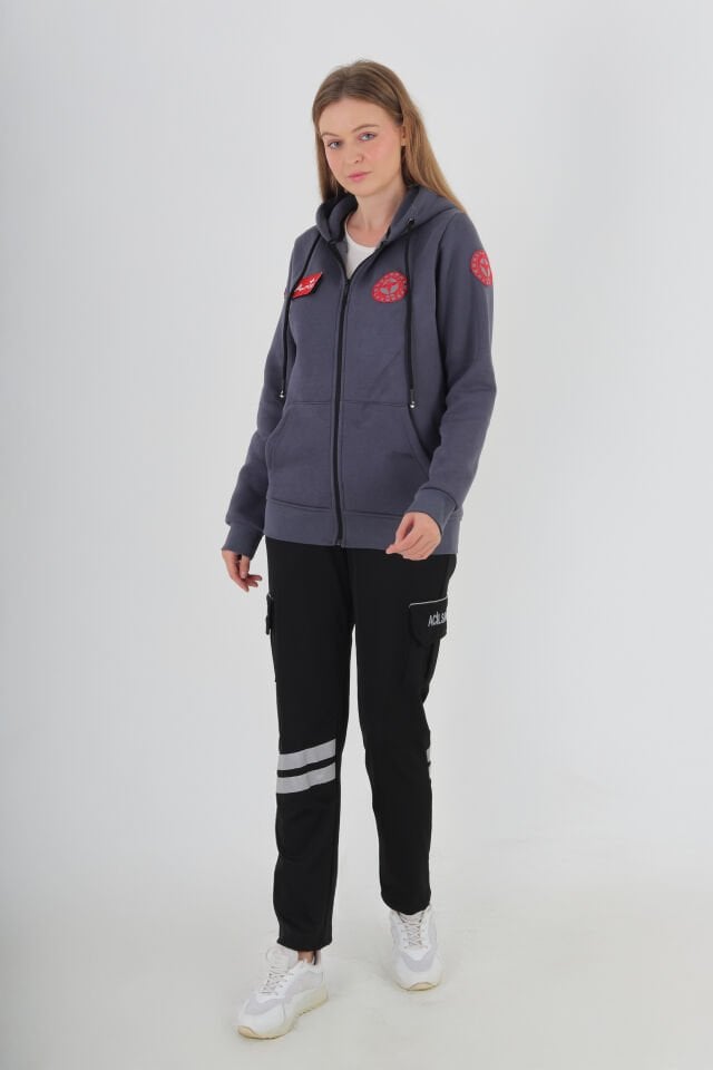 112 Acil Sağlık Füme Kapşonlu Polar (Unisex)