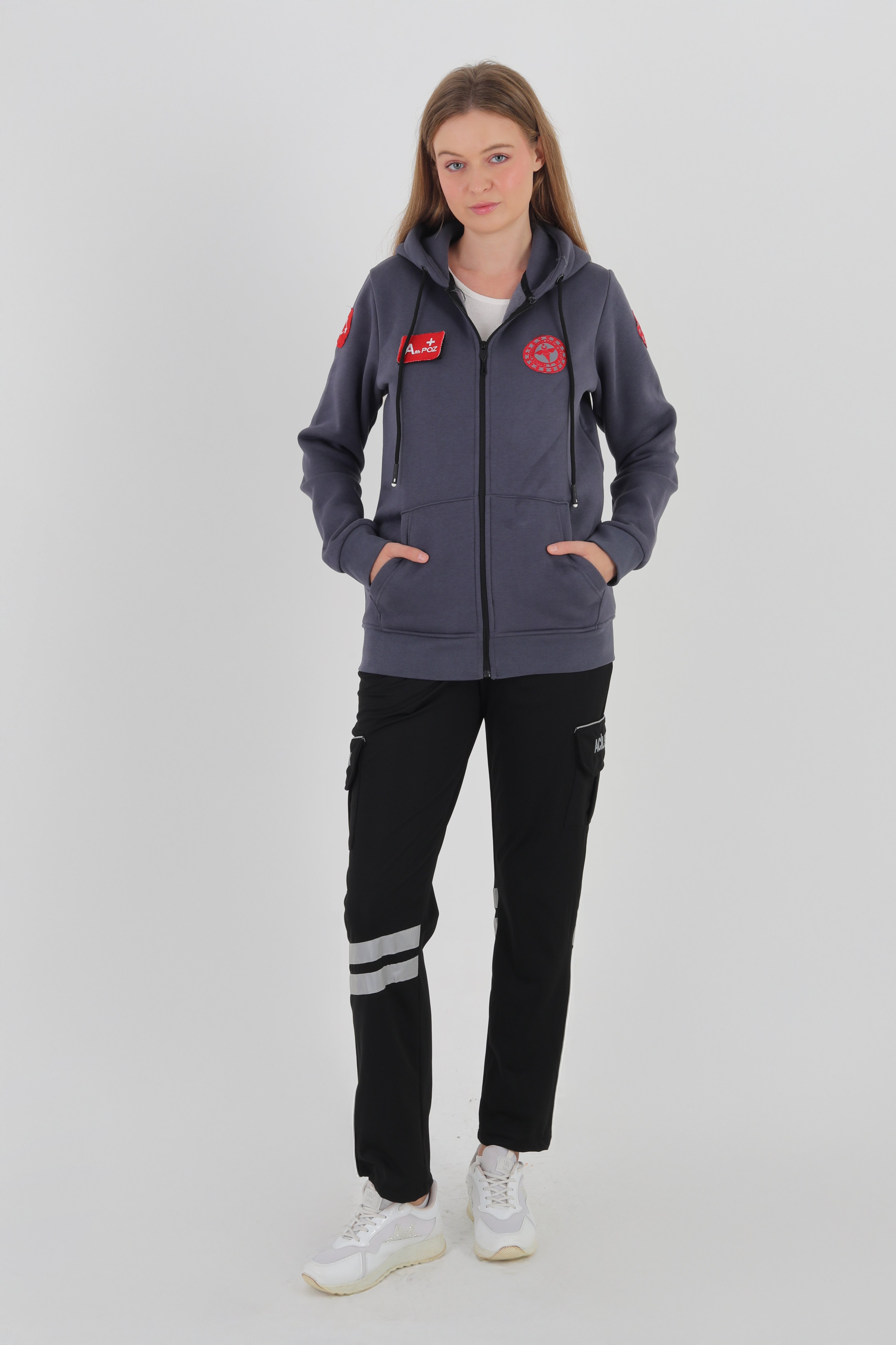 112 Acil Sağlık Füme Kapşonlu Polar (Unisex)