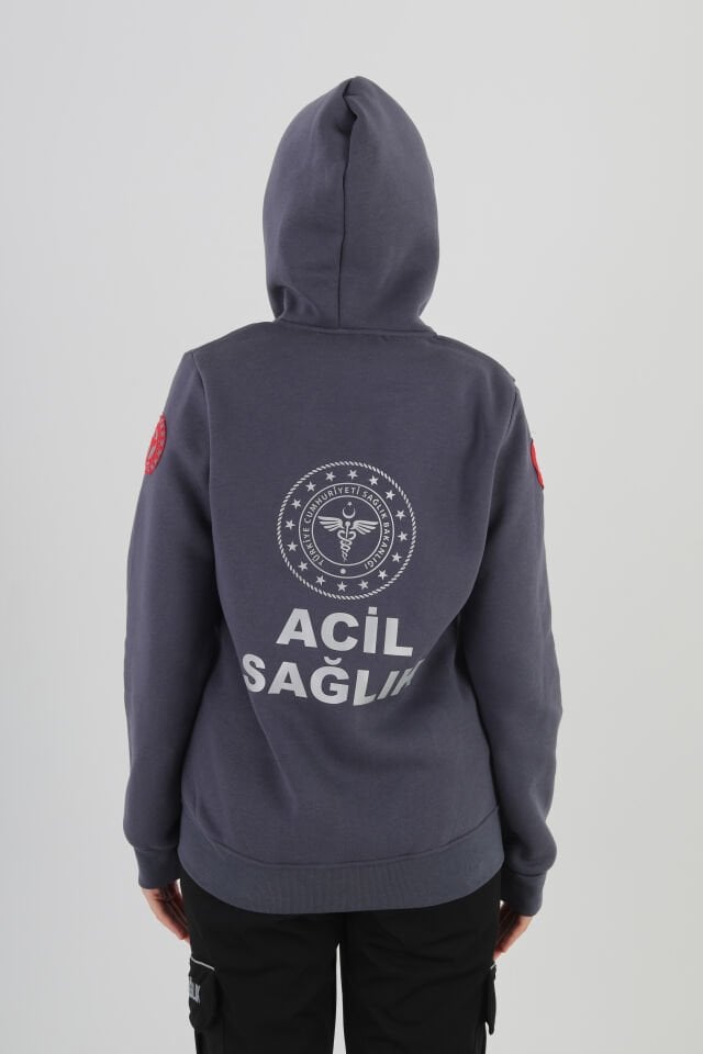 112 Acil Sağlık Füme Kapşonlu Polar (Unisex)