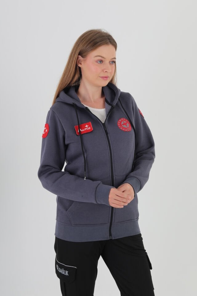 112 Acil Sağlık Füme Kapşonlu Polar (Unisex)