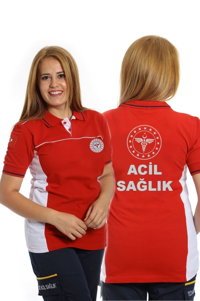 112 Acil Sağlık Çift Renk Kırmızı Beyaz T-shirt (Umisex)