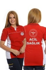112 Acil Sağlık Çift Renk Kırmızı Beyaz T-shirt (Umisex)