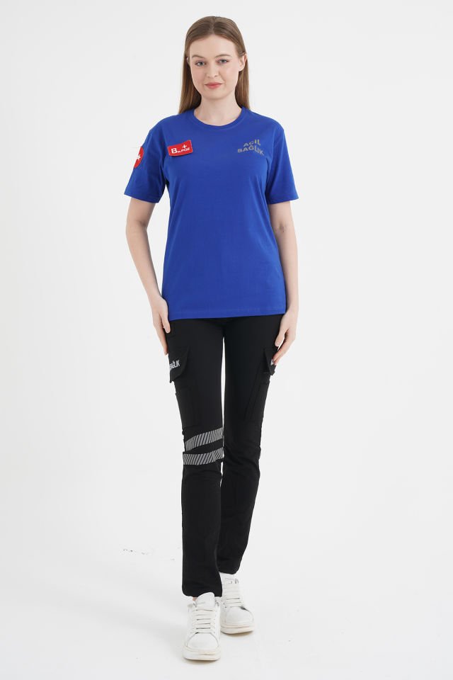 Acil Sağlık Ambulans Penye T-shirt (Unisex) L-44 Beden - Sax Mavisi