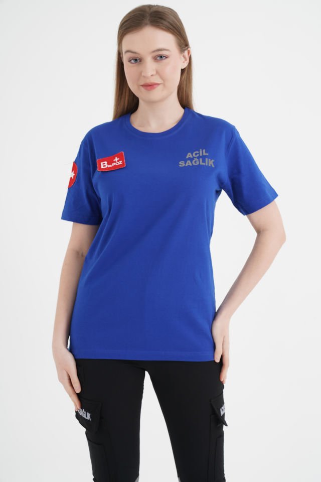 Acil Sağlık Ambulans Penye T-shirt (Unisex) L-44 Beden - Sax Mavisi