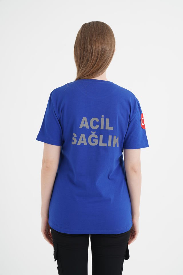 Acil Sağlık Ambulans Penye T-shirt (Unisex) L-44 Beden - Sax Mavisi