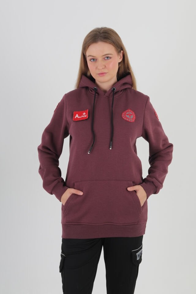 112 Acil Sağlık Koyu Mürdüm Kapşonlu Swit (Unisex)